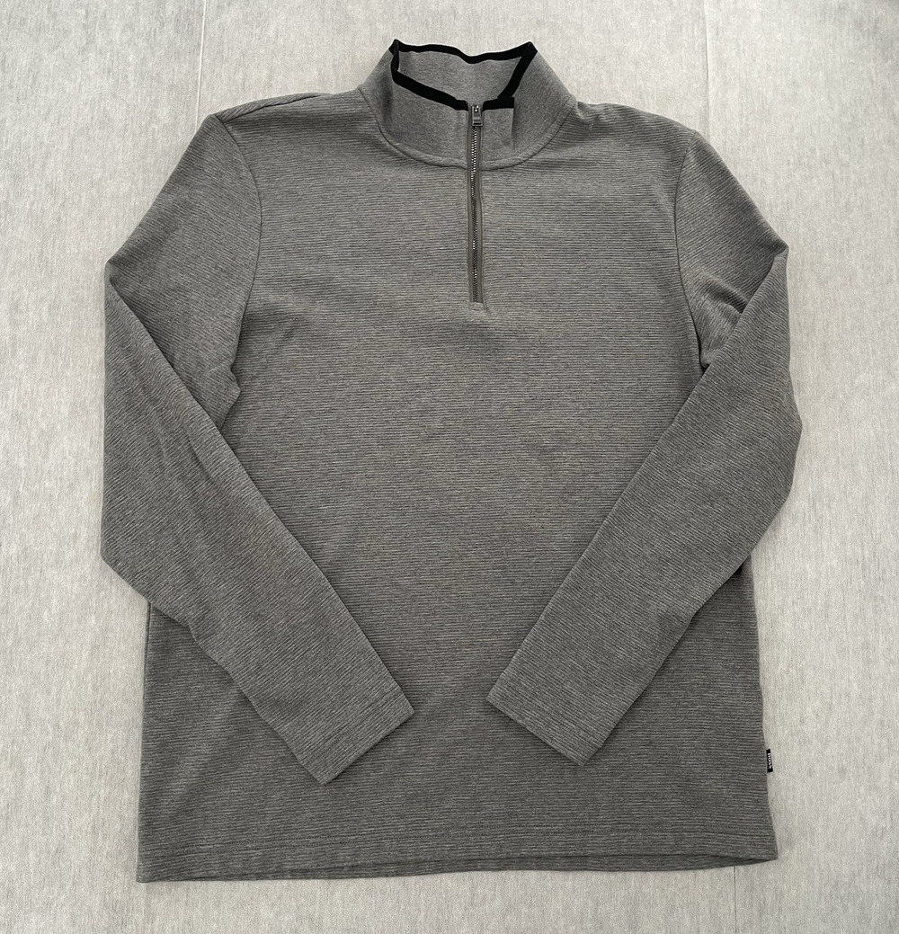 Hugo Boss Sweater Adult Extra Large Gray Textor 1/4 Zip Pullover Logo Mens XL
